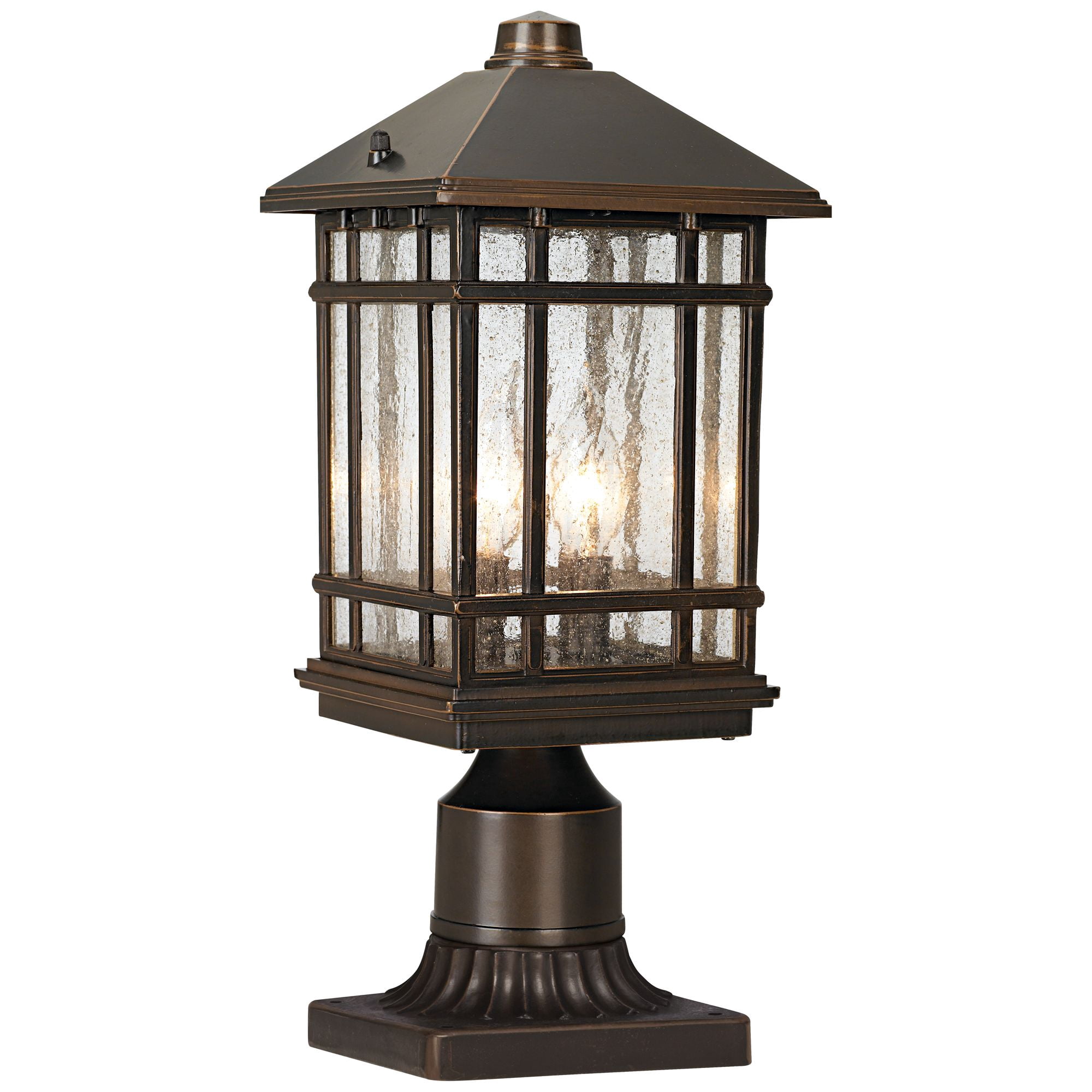 Kathy Ireland Sierra Craftsman Rustic Farmhouse Outdoor Post Light Rubbed Bronze 14" Seedy Glass for Exterior Barn Deck House Porch Yard Patio Home
