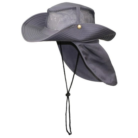 Tropic Hats Summer Cotton Wide Brim Mesh Safari W/Neck Flap & Snap Up Sides - Gray M