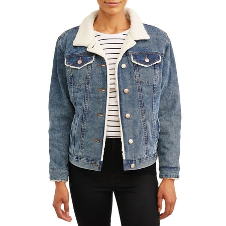 Time and Tru Women's Denim Jacket with Shearling