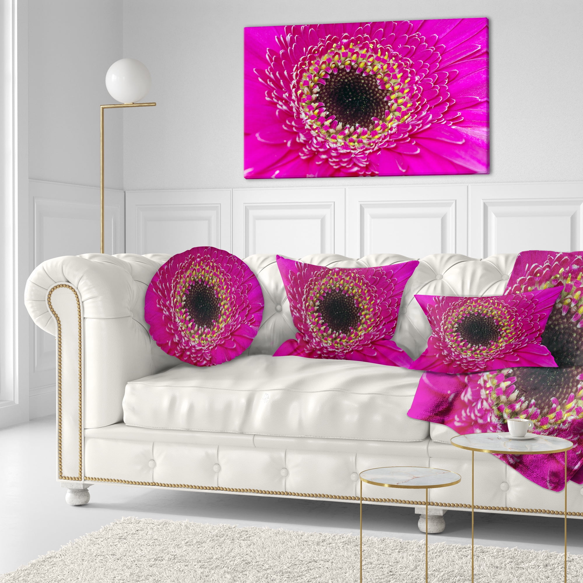 Designart Center of Gerbera Flower Close up - Flowers Throw Pillowwork - 12x20