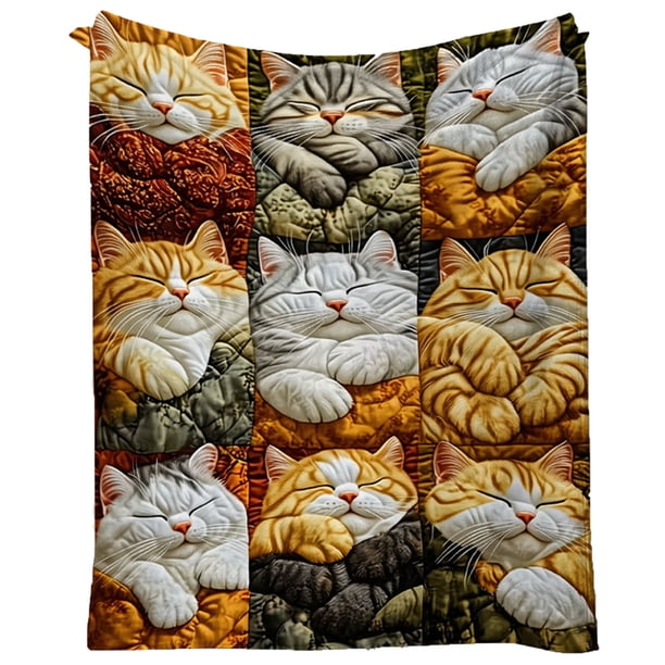 Manta de franela de 9 cuadrados con gatos durmiendo, para sofá, cama y viaje, manta suave y cálida para el hogar y camping.