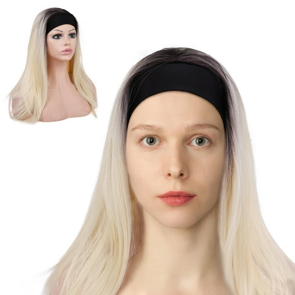 DOPI Blonde Straight Wig with Headband for Girls Women 14", Heat Resistant Synthetic Wig for Daily Use Parties
