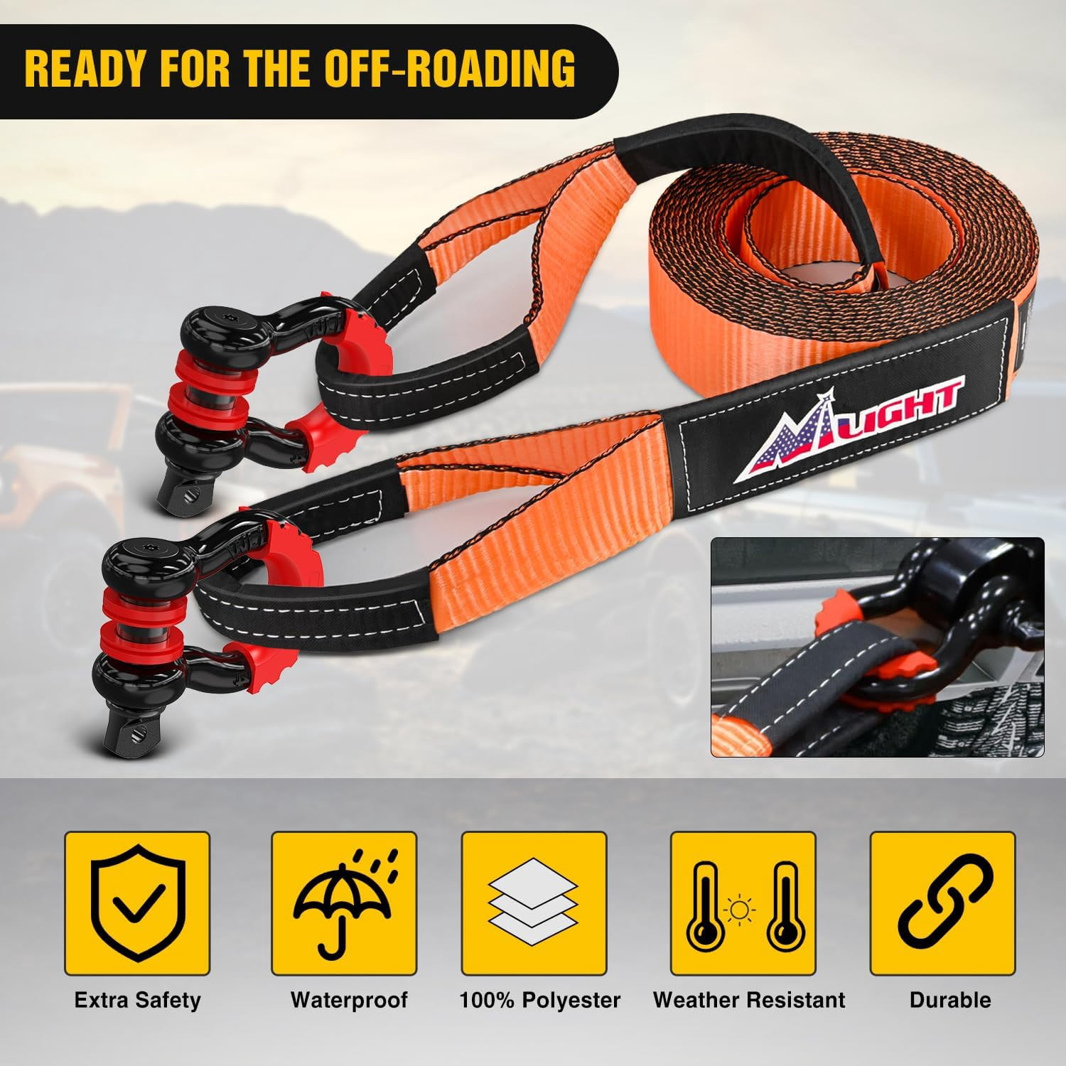 Nilight Recovery Tow Strap Kit 3 Inch x 30 Ft Heavy Duty Tow Rope with 2 Inch Hitch Receiver and 3/4 Inch Anti-Theft D Ring Shackles Storage Bag for Car Truck SUV ATV 31500 LBS Break Strength
