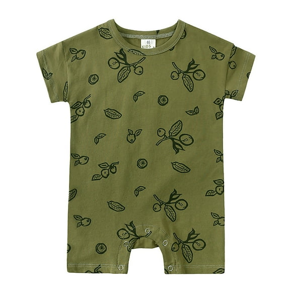 Baby Girl Bubble Romper Baby Infant Summer Outfit Short Sleeve Prints Romper for Boys and Girls Thin Crawling Outfit Baby Rompers Army Green 9 Months-12 Months