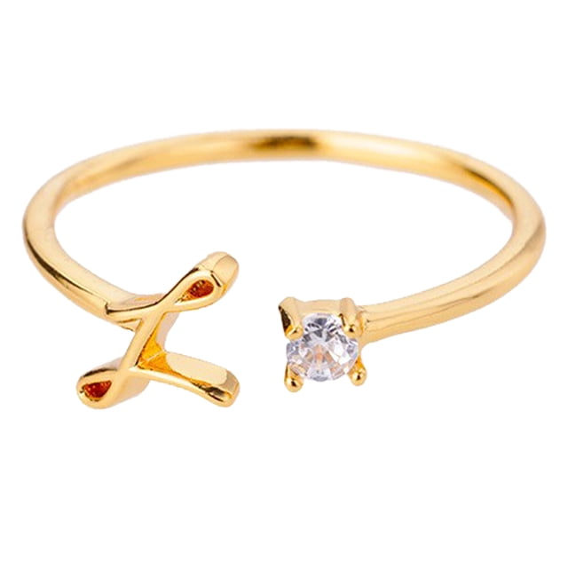 Oro Rhinestone 26 Anillo Inicial Joyería Letra Inicial Anillo Abierto con Rhinestone Anillo para Mujeres