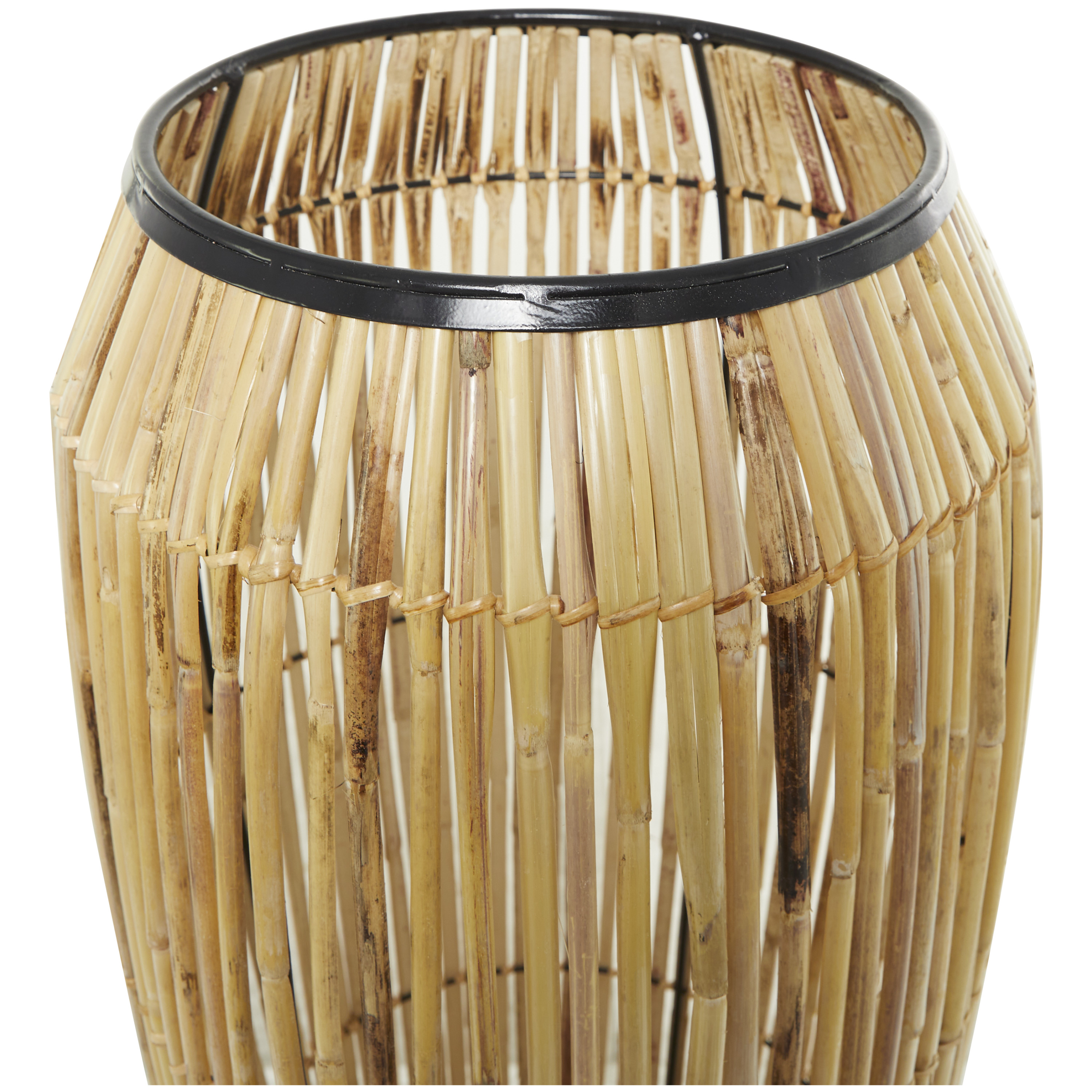 DecMode 47" Handmade Slatted Frame Light Brown Rattan Vase with Black Metal Accents