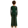 thumbnail image 2 of Raenseen Kids Boys Lyrical Modern Dance Outfits Long Sleeve Zip Bodysuit with Split Mesh Pants Dark Green 8, 2 of 5
