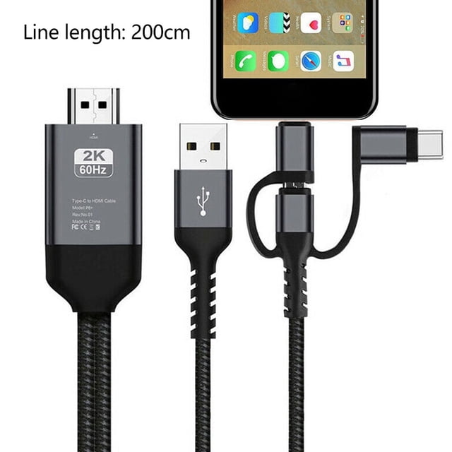 3In1 HDMI Cable For Type-C Micro USB To HDMI 1080P HD TV 2M Cable Adapter For Mobile Phone TV HDMI Converter