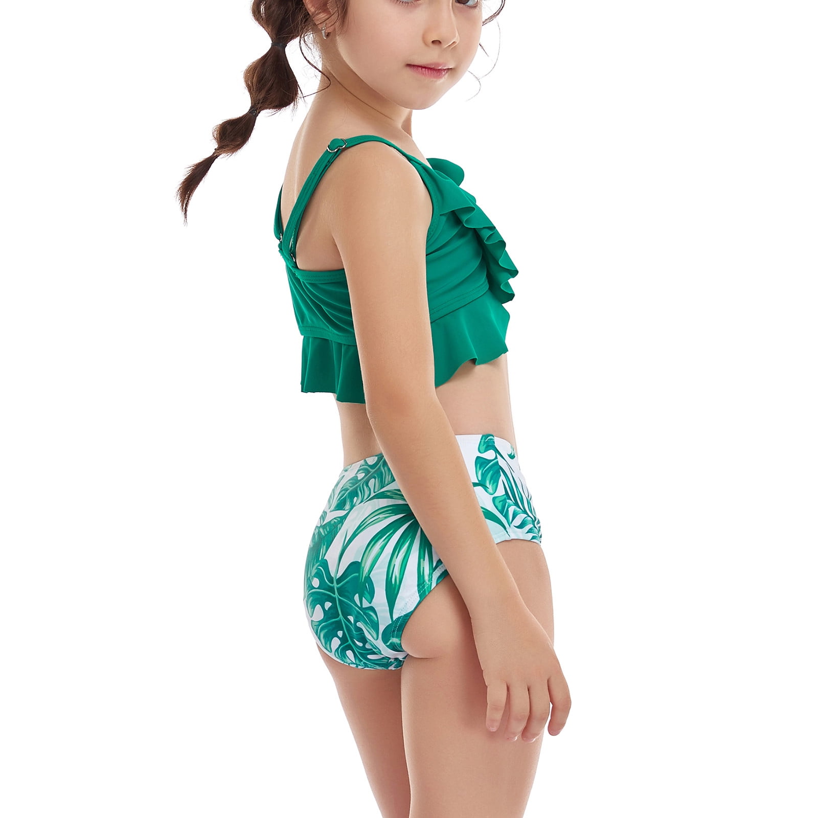 TopLLC 2 Piece Toddler Baby Girls Swimsuit Summer Bikini Top Short Cute Floral Ruffle High Waist Split Bathing Suit Beachwear with UPF 50 Sun Protection Walmart