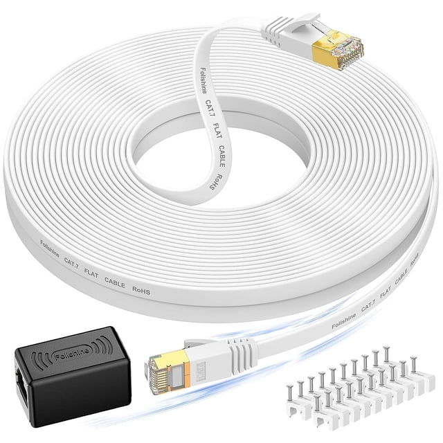 Cable Ethernet Folishine Cat 7 de alta velocidad de 50 pies, blanco