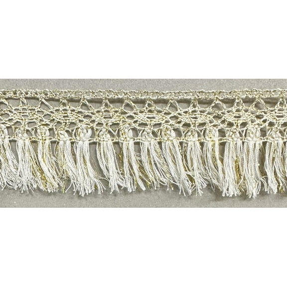 1-3/8" Cluny Lace Fringe with Metallic - 12 Yards! - Color: White/Gold
