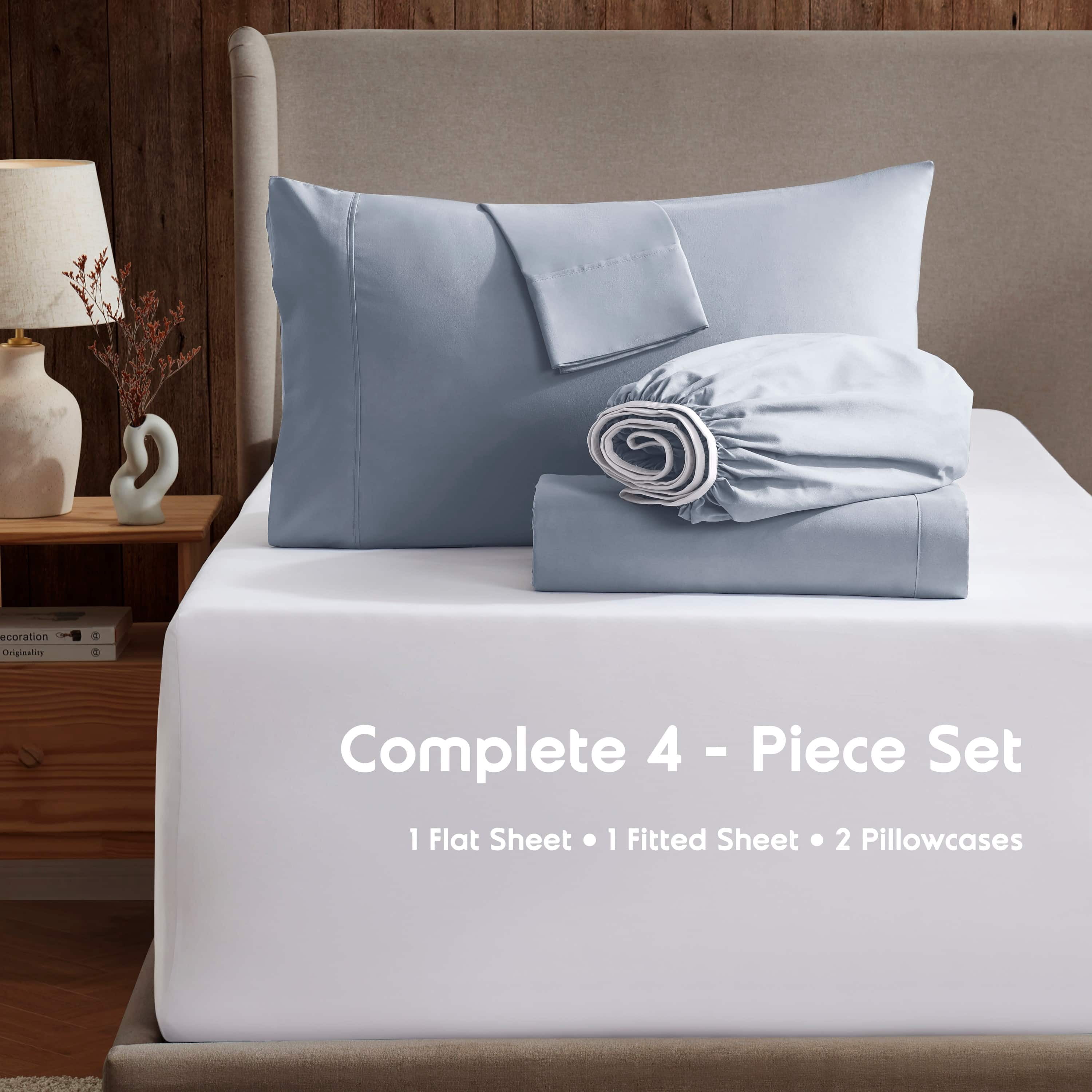 LammaLoe Extra Deep Pocket Twin Sheets set, Fits 18"-24" Mattress, 4 Piece Soft Microfiber Bed Sheet Sets, Ice Blue