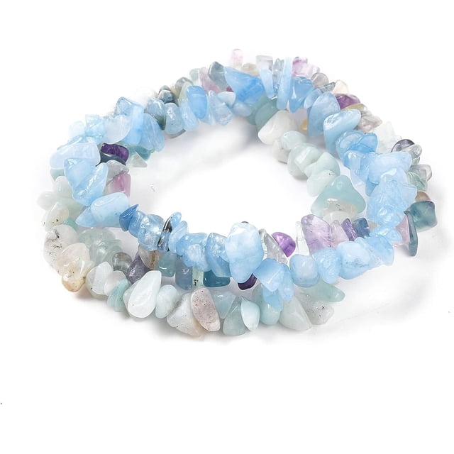 1 juego de pulseras de cuentas de piedra mixta, pulseras elásticas de piedra mixta natural, pulseras apilables, pulseras elásticas de hebra de cuentas, juego de pulseras multicapa