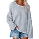 thumbnail image 1 of Suéter de punto con cuello redondo para mujer, manga larga, suelto, con hombros caídos, Tops con borde blanco para Otoño Invierno, 1 of 5