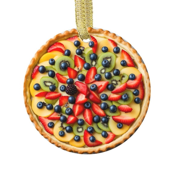 Fruit Tart Torte with Custard and Berries Food Double Sided Ceramic Foodie Novelty Holiday Christmas Xmas Tree Ornament Gift Accessory (Flat Printed Design, NOT 3D)