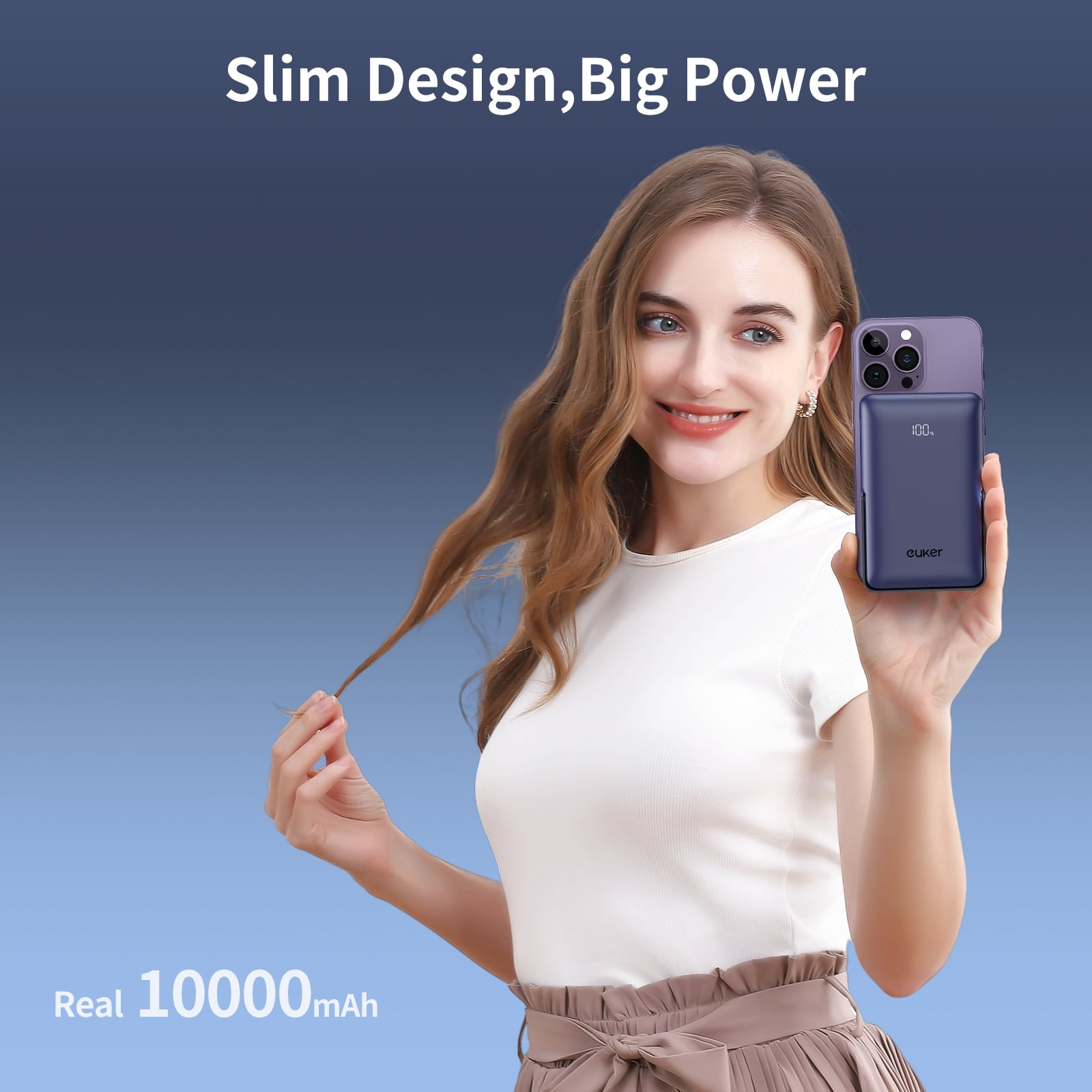 Euker Magnetic Wireless Portable Charger Power Bank 10,000mAh with Phone Stand for iPhone