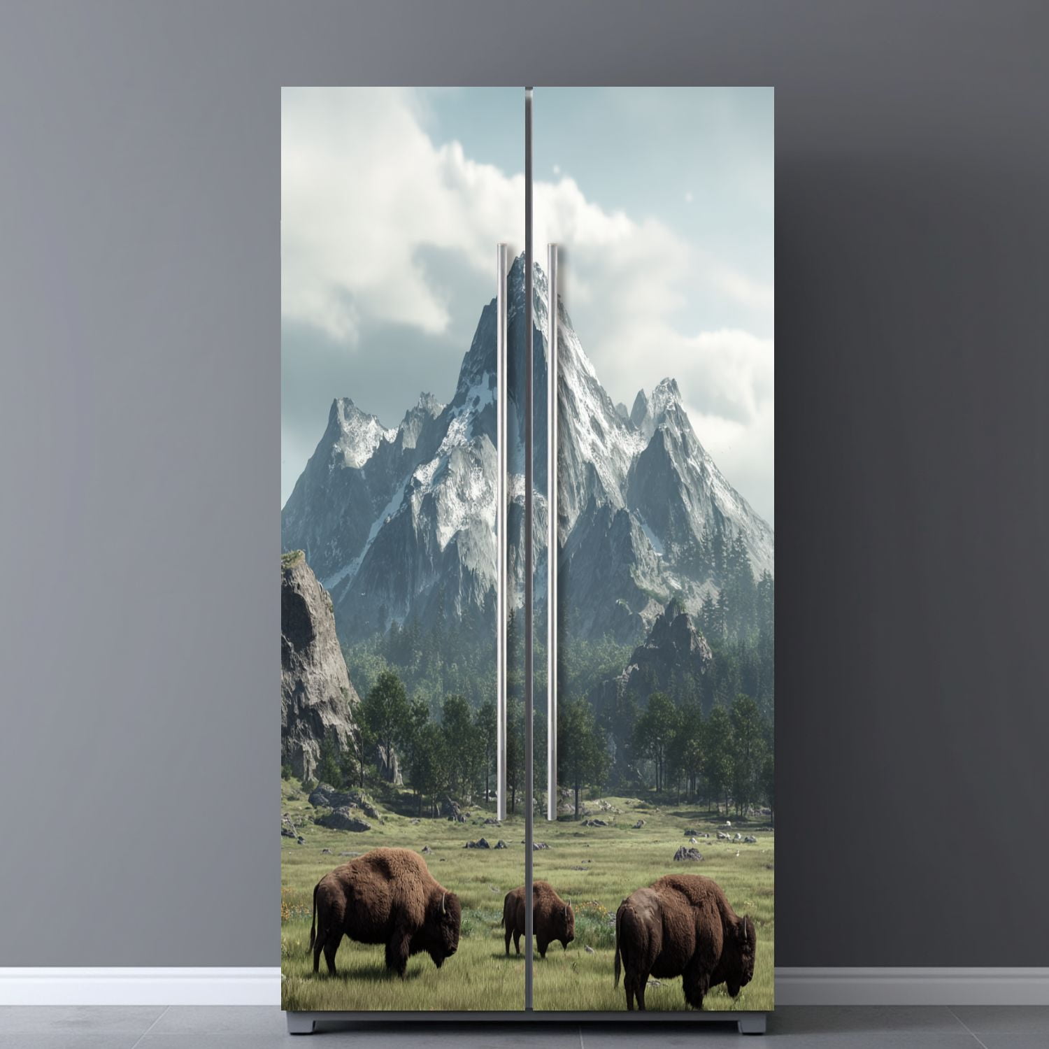 Self Adhesive Vinyl Refrigerator Wrap Set American Buffalo Door Mural Removable Fridge Sticker Peel and Stick&nbsp;Full Door Cover Decal Kitchen Bar Decor
