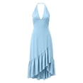 thumbnail image 5 of Women's Summer V Neck Dress Women's Dresses Women's Fashion Crewneck Loose Half Sleeve Solid Knee-Length Dress Light Blue L, 5 of 6