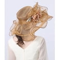 thumbnail image 4 of Women Sun Hat with Mesh Flower Decoration Wide Brim Hat Occasion Event Organza Fancy Church Dress Hat, 4 of 6