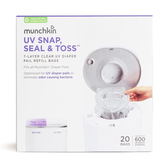 YANTONG® UV Snap, Seal & Toss™ Diaper Pail Refill Bags, Holds up to 600 Newborn Diapers, 20 Pack
