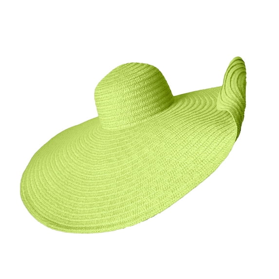 harmtty Women Hat 25cm Super Wide Brim Sun Protection Summer Solid Color All Match Beach Hat Fashion Accessories,Fluorescent Yellow