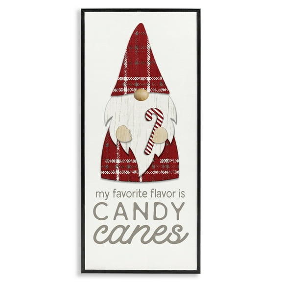 Stupell Industries Christmas Gnome with Candy Cane Holiday Painting Black Framed Art Print Wall Art, 10 x 24