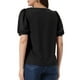 thumbnail image 3 of Blusa de manga corta con volantes y escote en V asimétrico de INSPIRE CHIC para mujer XS Negro, 3 of 6