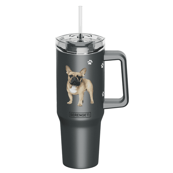 SERENGETI French Bulldog 40 Oz Stainless Steel Tumbler with Handle and Straw for Pet Lovers
