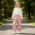 thumbnail image 2 of CONROSES Girls Baggy Cargo Pants Wide Leg Hiking Pants for Girls Trendy Solid Elastic Waist Outdoor Jogger Pants With Pockets, 2 of 9