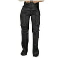 thumbnail image 2 of QUINDOS Black Cargo Pants for Women with Pockets Long Straight Leg High Waisted Women's Plus Size Pants Streetwear Relaxed Fit Combat Pants, 2 of 6