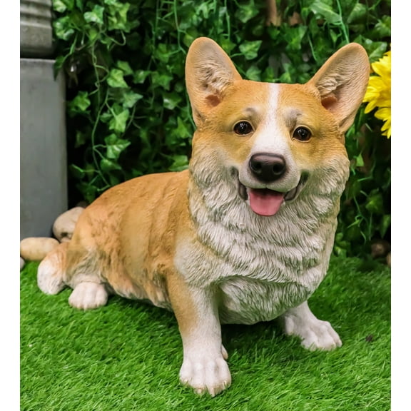 Large 18.5" Long Sitting Realistic Lifelike Welsh Corgi Dog Statue Home Decor