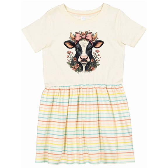 Inktastic Rustic Cow Flowered Bow Girls Toddler Dress
