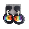thumbnail image 2 of Large LGBTQ Pride Rainbow Middle 1980s Party Pierced Earrings 3 1/4" - Black, 2 of 3