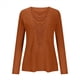 thumbnail image 3 of Camiseta de Mujer con Encaje de Piña y Costuras, Color Liso, Larga, Cuello Redondo, Informal. Color Naranja L, 3 of 7