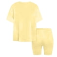 thumbnail image 5 of GiLiling Girls Short Sets Two Piece Outfits Summer Short Sleeve Soft T-Shirt and Lightweight Slim Shorts Comfy Sweatsuit (Light Yellow, 1-2 Years), 5 of 6
