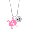 thumbnail image 1 of Delight Jewelry Acrylic Large Pink Skull Silvertone Script Initial Disc - V - Charm Necklace, 20"+3", 1 of 4
