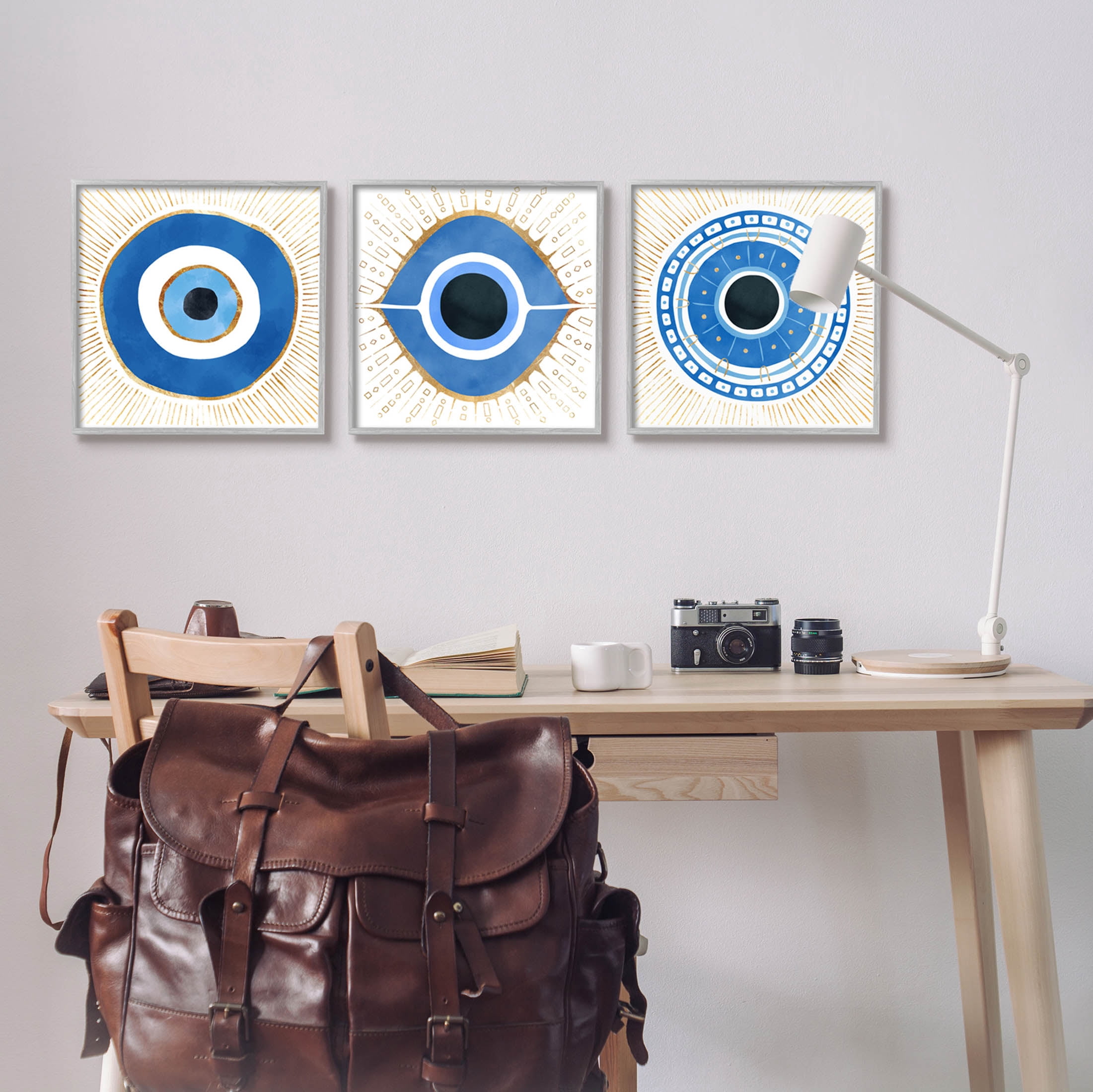 Stupell Industries Spiritual Evil Eye Mati Symbol Graphic Art Gray Framed Art Print Wall Art, Set of 3, Design by Ziwei Li