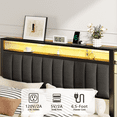 thumbnail image 3 of Glozzt Queen LED Bed Frame with Smart RGB Lights, Headboard Charging Station, Versatile Storage Solution, Comfortable Upholstered Backrest, No Box Spring Needed, 3 of 9