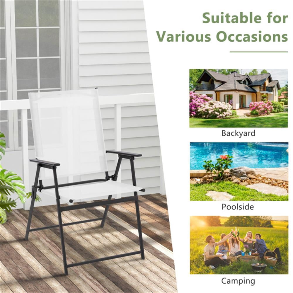 Topcobe 2 Pieces Patio Folding Chairs with Armrests for Deck Garden Yard, Outdoor Patio Furniture for Garden Backyard Pool Deck-White