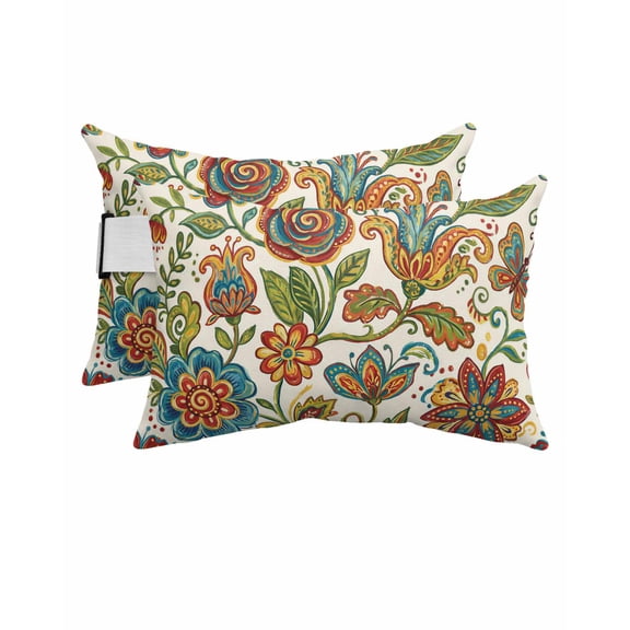 Pack of 4 Outdoor Lumbar Pillow Covers 12x20 Inch, Paisley Boho Floral Waterproof Throw Pillow Covers Set, Vintage Flowers Botanical Indoor&Outdoor Decorative Cushion Cases for Patio Porch Car