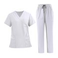 thumbnail image 4 of Conjunto de uniforme médico unisex: blusa y pantalón de manga corta, suaves al tacto, con cintura elástica y cintura elástica. SG, 4 of 9
