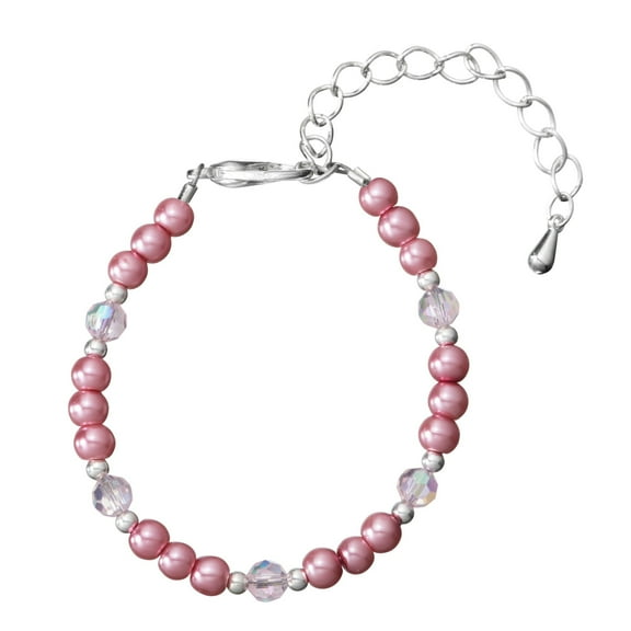 Crystal Dream Rose Czech Glass Pearls and Crystals Toddler  Bracelet Gift with 2" Extender (BPG18)
