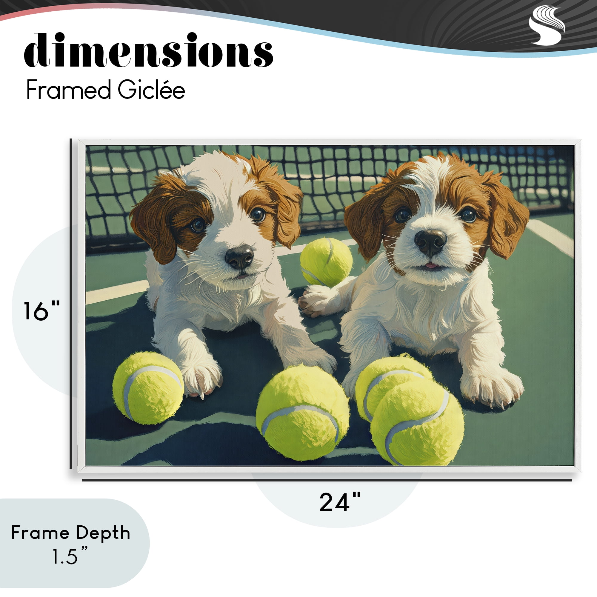 Stupell Industries Playful Puppies with Tennis Balls White Framed Giclee Art, design by Imagine It Images