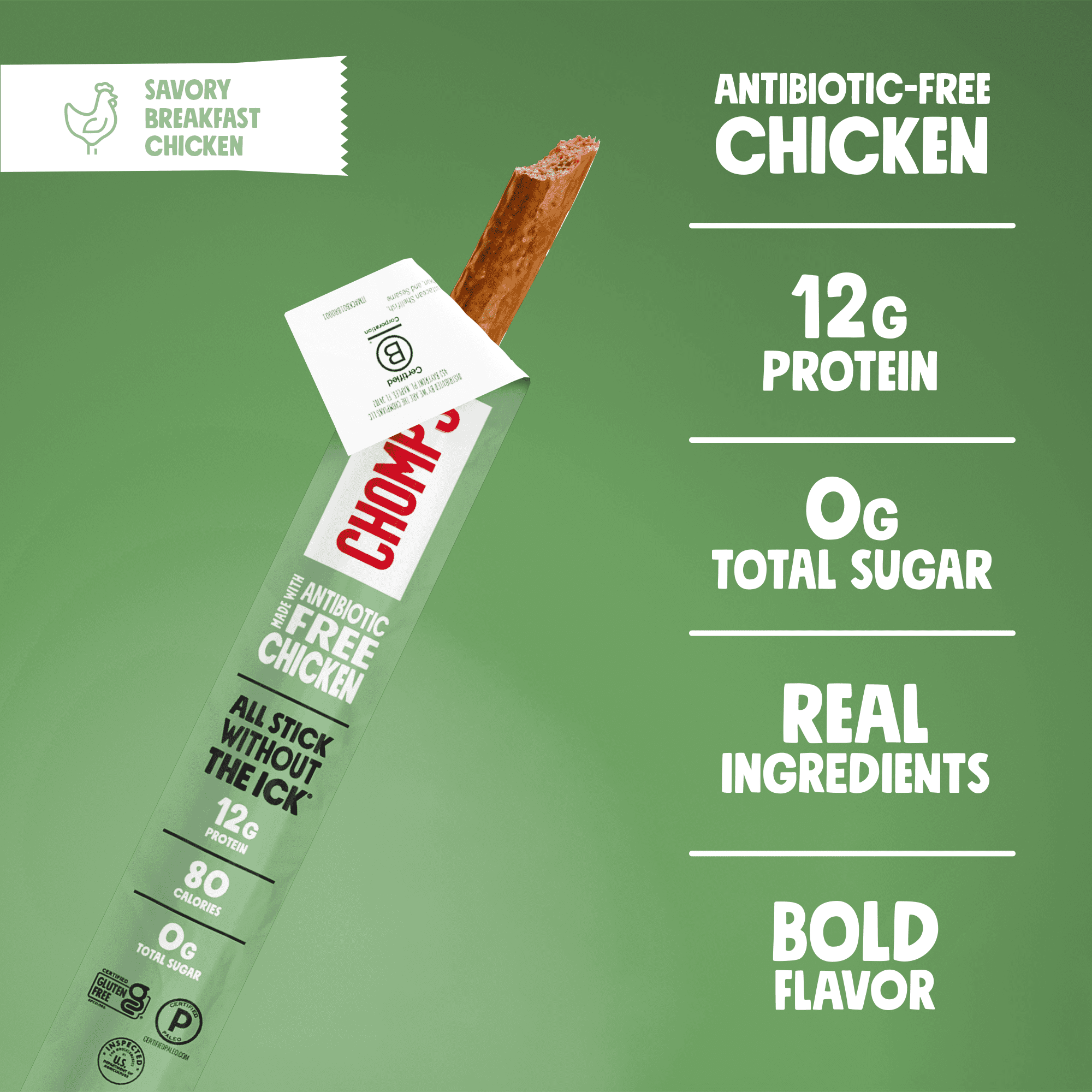 Chomps Antibiotic Free Savory Breakfast Chicken Sticks (24 Count)