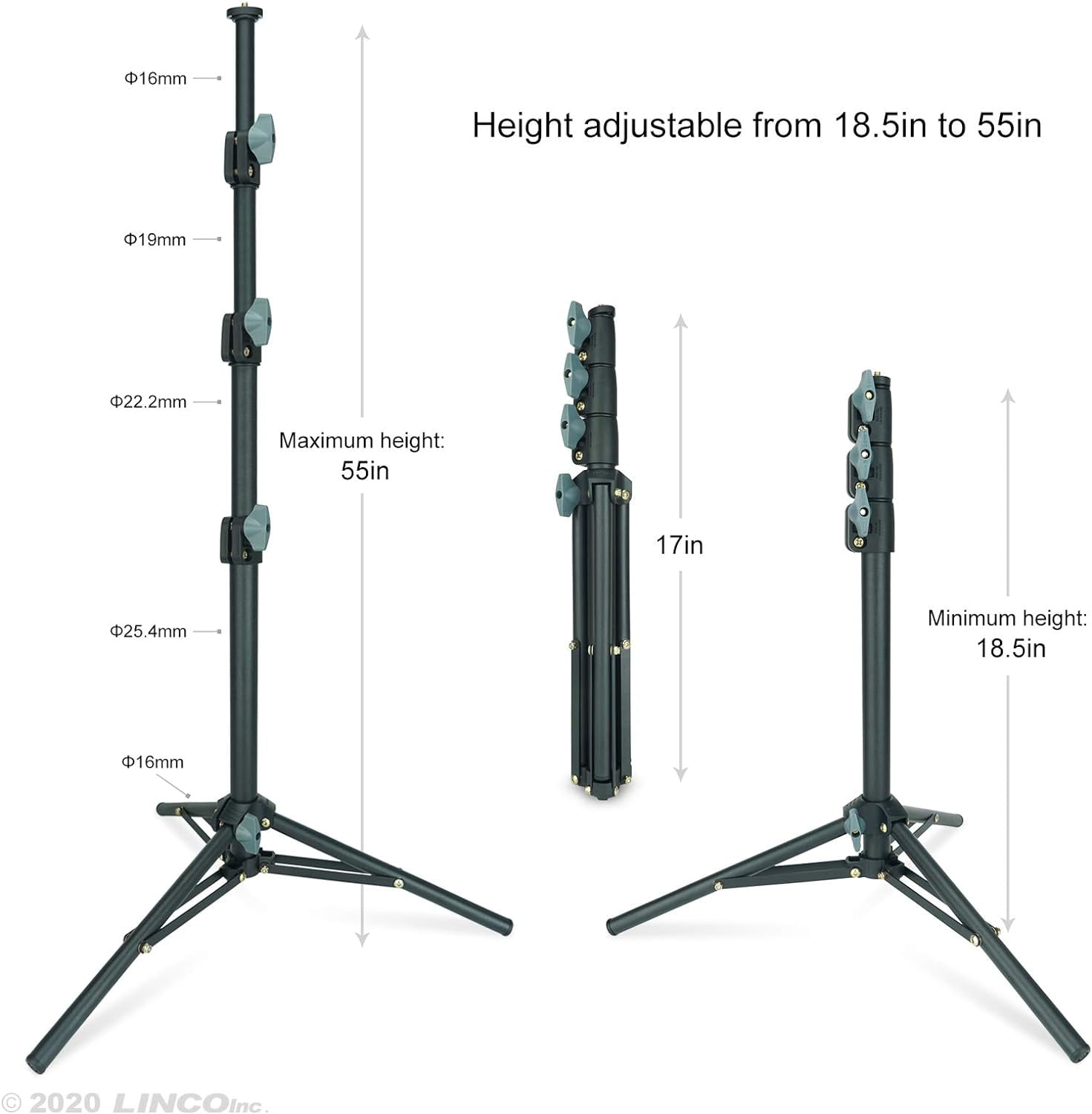 LINCO 55" Adjustable Steel iPad Tablet Tripod Stand with 360° Rotating Mic Stand Phone Holder