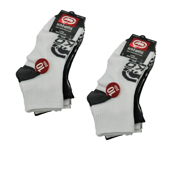 10-20 Pairs of Ecko Men's Basic Quick Dry Quarter High Athletic Socks 10-13 (Gry/W, 20)