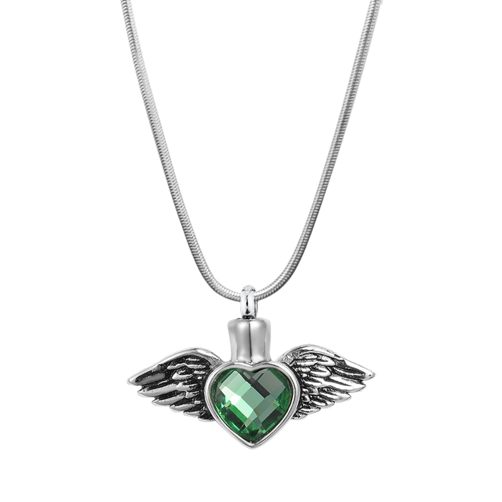 Mama Cremation Urn Necklace for Ashes Angel Wings with Birthstone Memorial Keepsake Jewelry Engraved I Love You Forever 