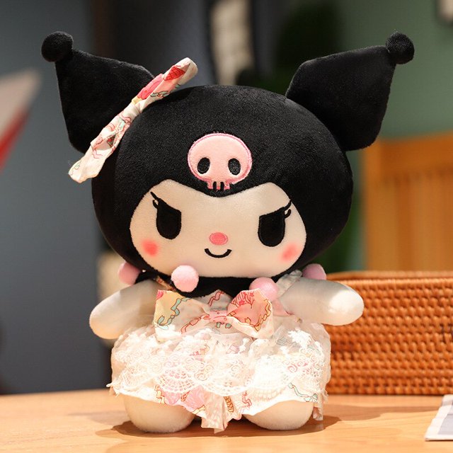 Sanrio-muñeco de peluche de Lolita Kuromi para niños, de encaje negro Kawaii muñeco de peluche, traje de mucama, serie de dibujos animados, bonito regalo de Navidad