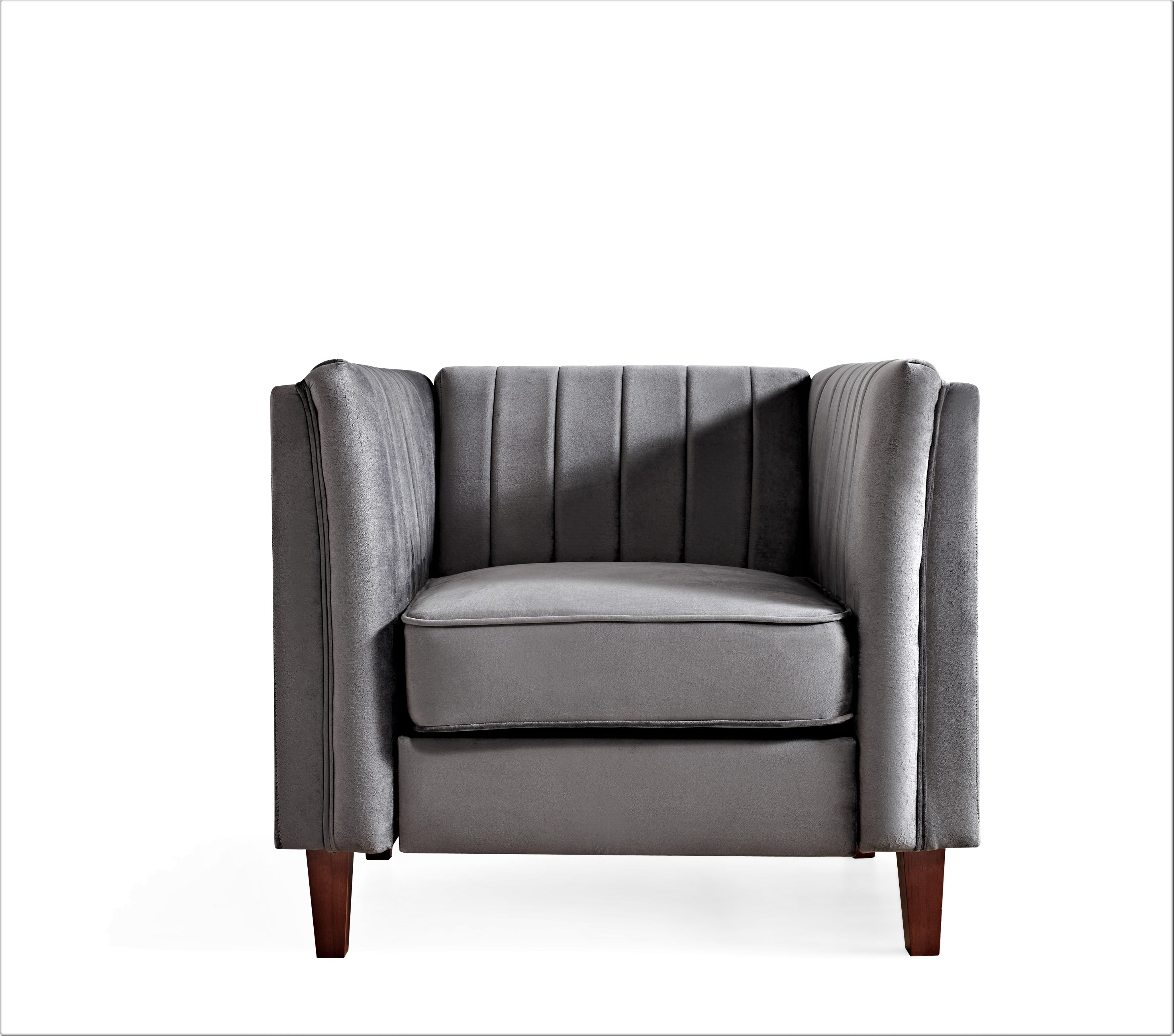 Uspridefurniture Plainfield Line Tufted Square Design velvet Armchair-Gray