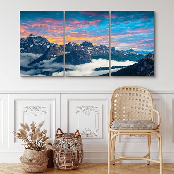 PixonSign Canvas Print Wall Art Set Mountain Peaks Pierce The Clouds Nature Wilderness Photography Realism Southwest Scenic Relax/Calm Multicolor Ultra for Living Room, Bedroom, Office - 16"x24"x3
